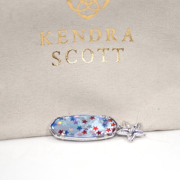 Kendra Scott Elle Rhodium Star Red Blue Iridescent Mother of Pearl Earrings NWT - Picture 4 of 6